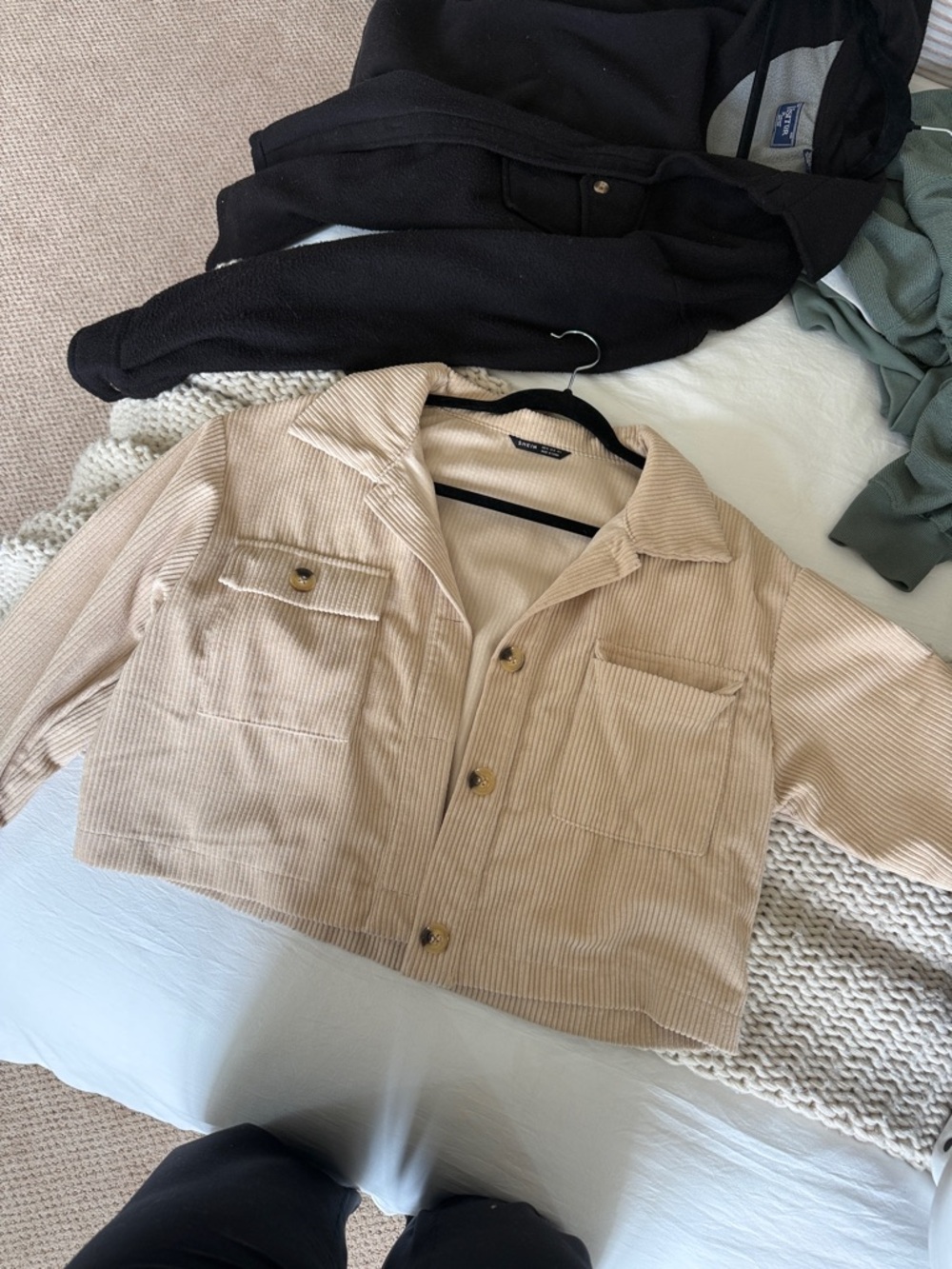 SHEIN Beige Corduroy Cropped Jacket